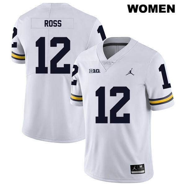 Women's NCAA Michigan Wolverines Josh Ross #12 White Jordan Brand Authentic Stitched Legend Football College Jersey FX25S25QB